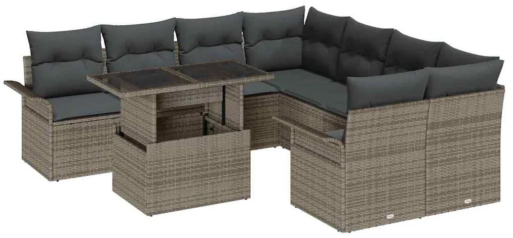 vidaXL Σετ Καναπέ Κήπου με μαξιλάρι 9 pcs Γκρι Πολυ ράταν