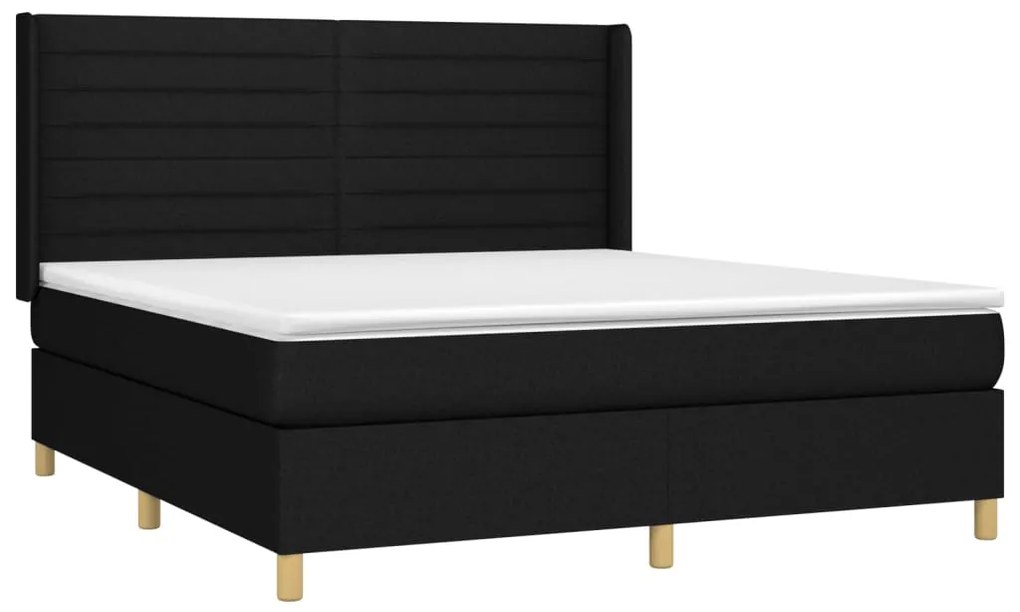 vidaXL Κρεβάτι Boxspring με Στρώμα & LED Μαύρο 180x200 εκ. Υφασμάτινο