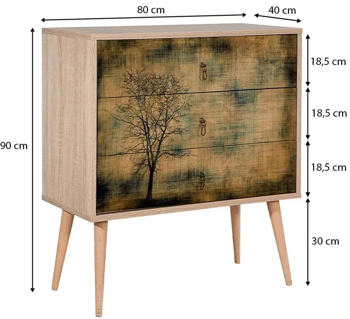 Συρταρτιέρα Soho Megapap από μελαμίνη χρώμα sonoma 80x40x90εκ.