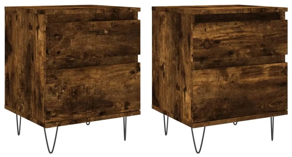 vidaXL Κομοδίνα 2 τεμ. Καπνιστή Δρυς 40 x 35 x 50 εκ. Επεξεργ. Ξύλο
