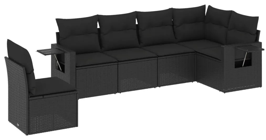 vidaXL Καναπές Κήπου 6 Τεμαχίων Μαύρο από Συνθετικό Ρατάν με Μαξιλάρια