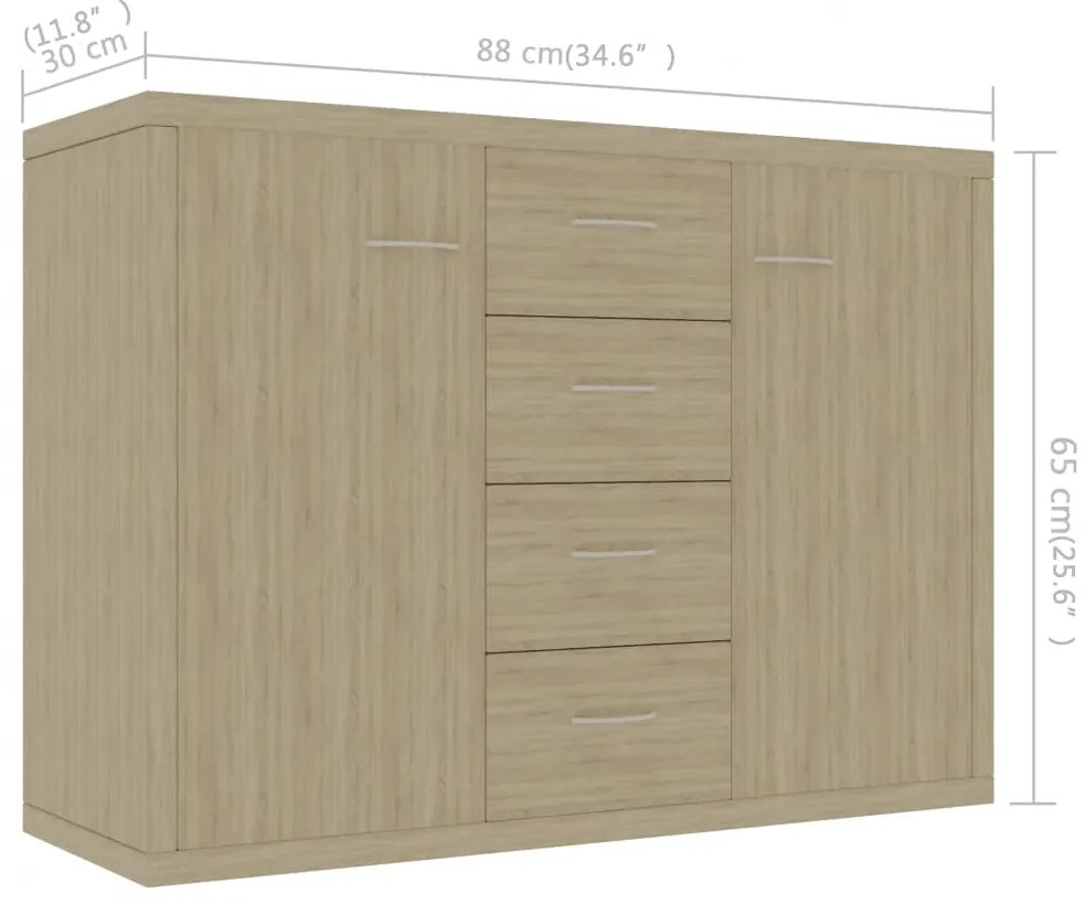 vidaXL Μπουφές Sonoma Δρυς 88 x 30 x 65 εκ. από Επεξ. Ξύλο