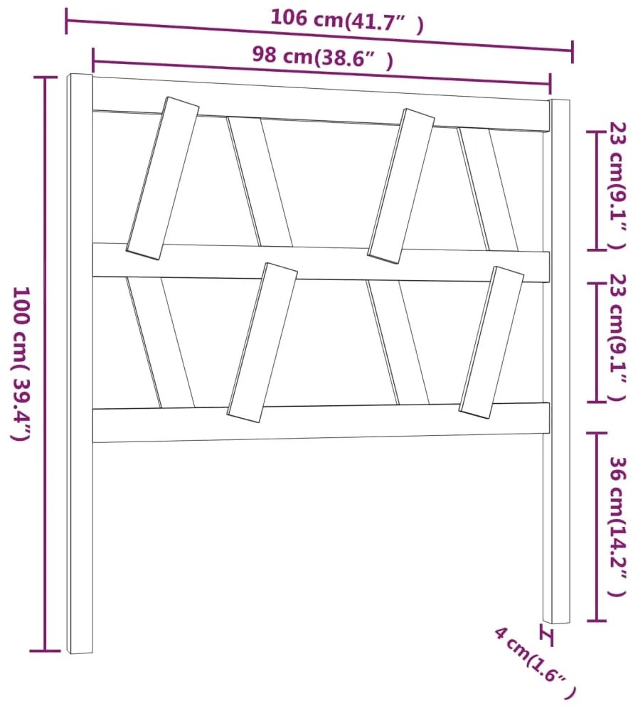 vidaXL Κεφαλάρι Κρεβατιού Γκρι 106 x 4 x 100 εκ. από Μασίφ Ξύλο Πεύκου