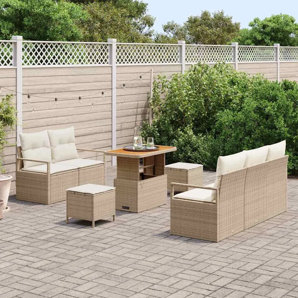 vidaXL Σετ Καναπέ Κήπου με μαξιλάρι 8 pcs Μπεζ Πολυ ράταν