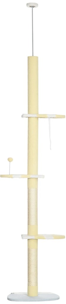 PawHut Ρυθμιζόμενο σε ύψος δέντρο για γάτες, Αντιολισθητικό, Στύλος από σιζάλ, 220-260Υ x 47Μ x 34Π cm, Κίτρινο/Λευκό/Μπλε