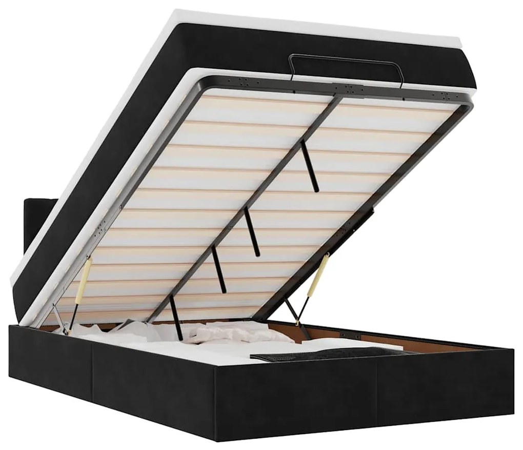 vidaXL Οθωμανικό κρεβάτι με στρώμα &amp; LEDs Μαύρο 120x200cm Velvet