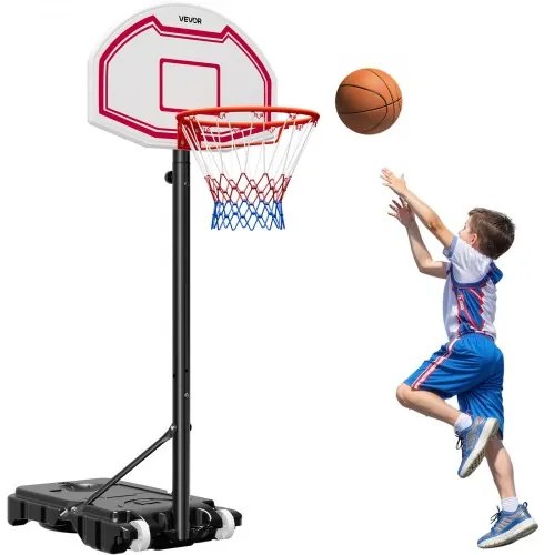 VEVOR Portable Basketball Stand, 1.6 to 2.1m Height Adjustment Basketball Hoop &amp; Goal, Kids Adjustable Basketballs Hoop with Nylon Net &amp; Rolling Wheels, Portable Backboard Set for Patios, Poolside