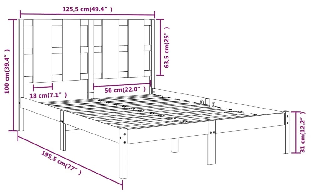 Πλαίσιο Κρεβατιού Λευκό 120x190 εκ. Μασίφ Ξύλο Small Double - Λευκό