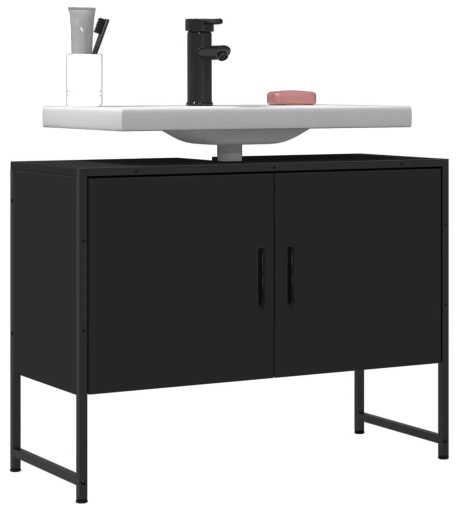 Ντουλάπι Μπάνιου Νιπτήρα Μαύρο 80 x 33 x 60 εκ. Επεξ. Ξύλο