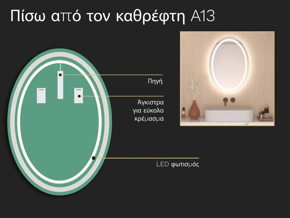 Οβάλ καθρέφτης με φωτισμό LED A13 50x70