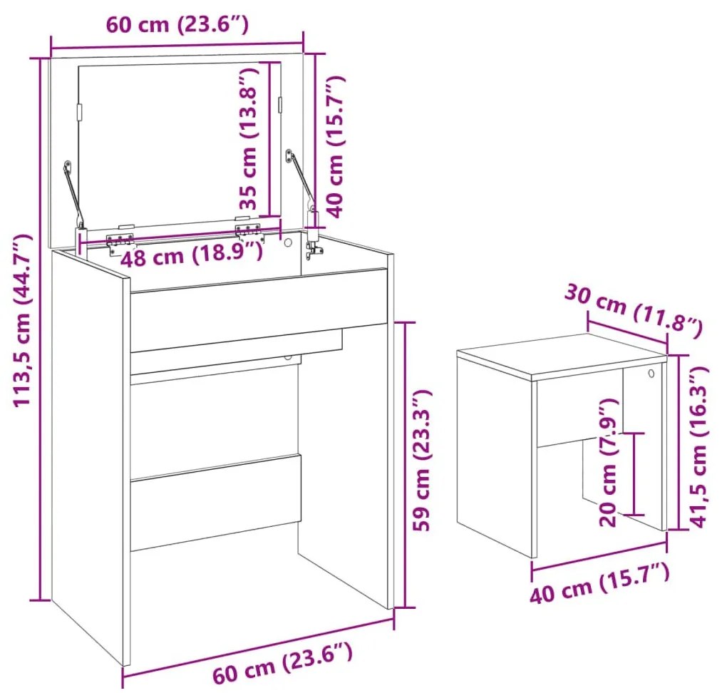 Μπουντουάρ και Σκαμπό Μαύρο 60 x 40 x 113,5 εκ. - Μαύρο