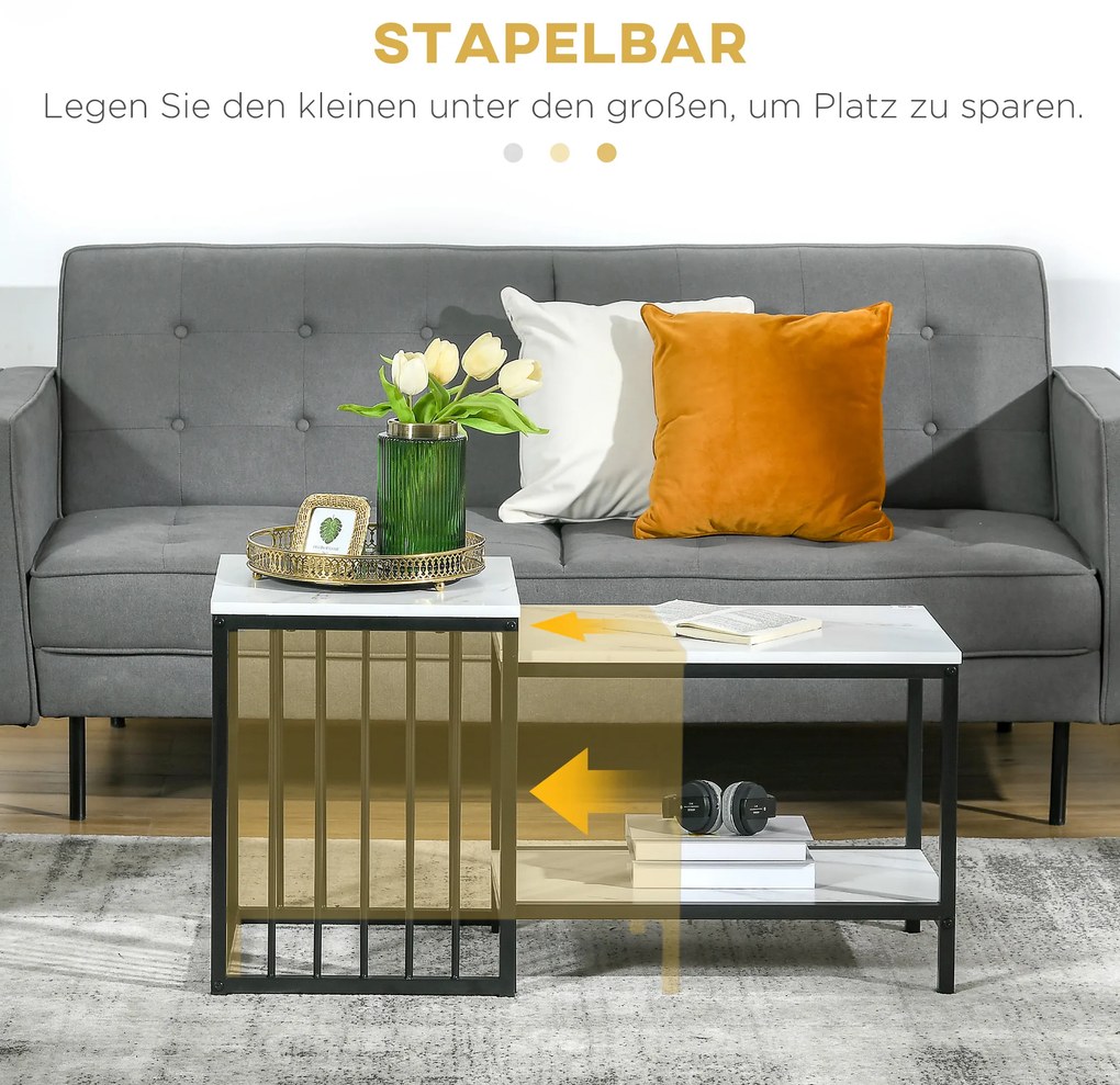 HOMCOM Σετ τραπεζιών, εύκολα καθαριζόμενες επιφάνειες, ατσάλινο πλαίσιο, λευκό/μαύρο