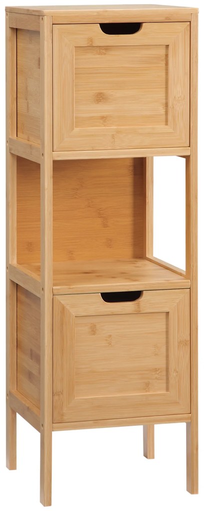 kleankin Ντουλάπι μπάνιου από μπαμπού, 1 ράφι, 2 συρτάρια, 30 cm x 30 cm x 90 cm, Φυσικό