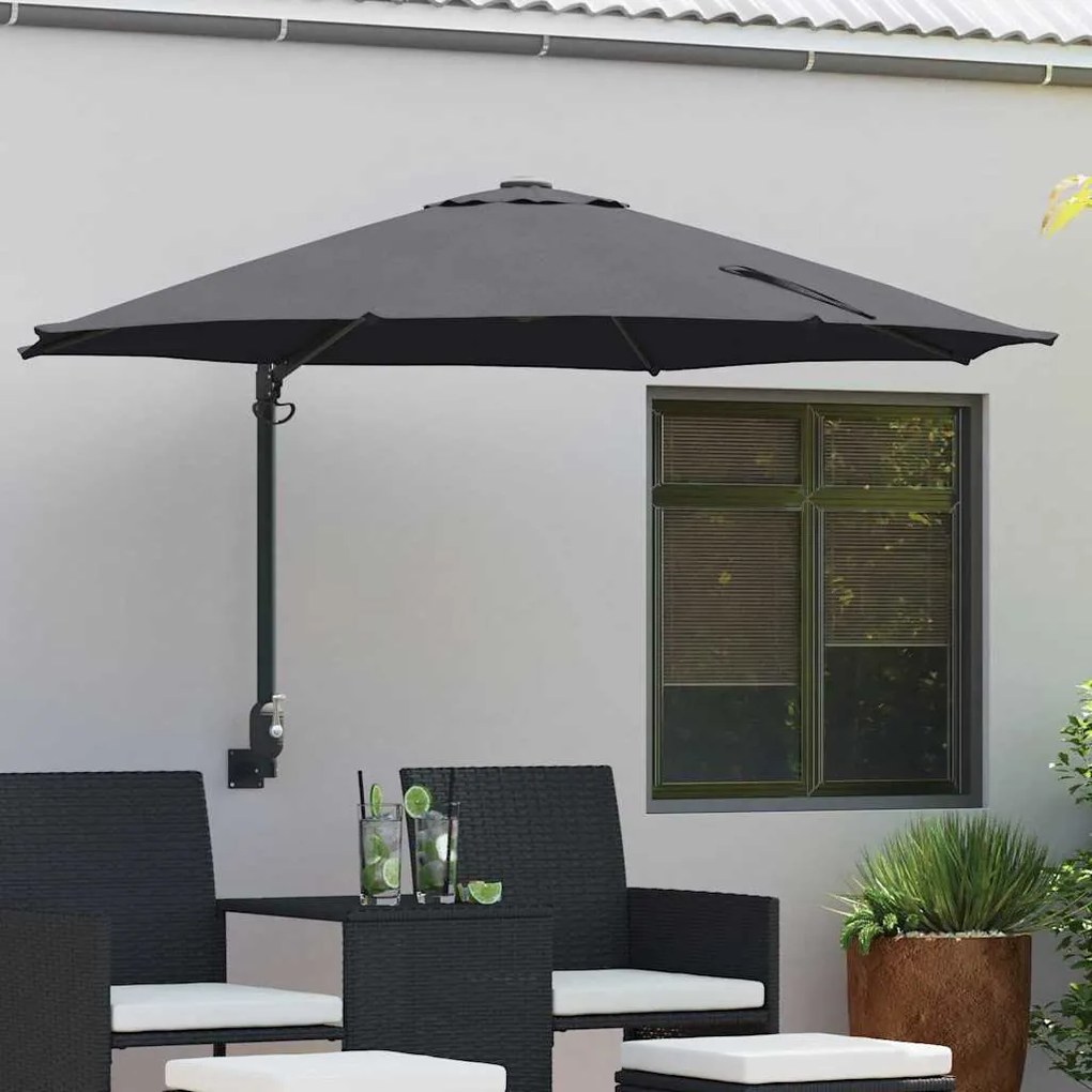 vidaXL Ομπρέλα Στο Patio Ανθρακί Χάλυβας με Επίστρωση Πούδρας, Πολυεστέρας