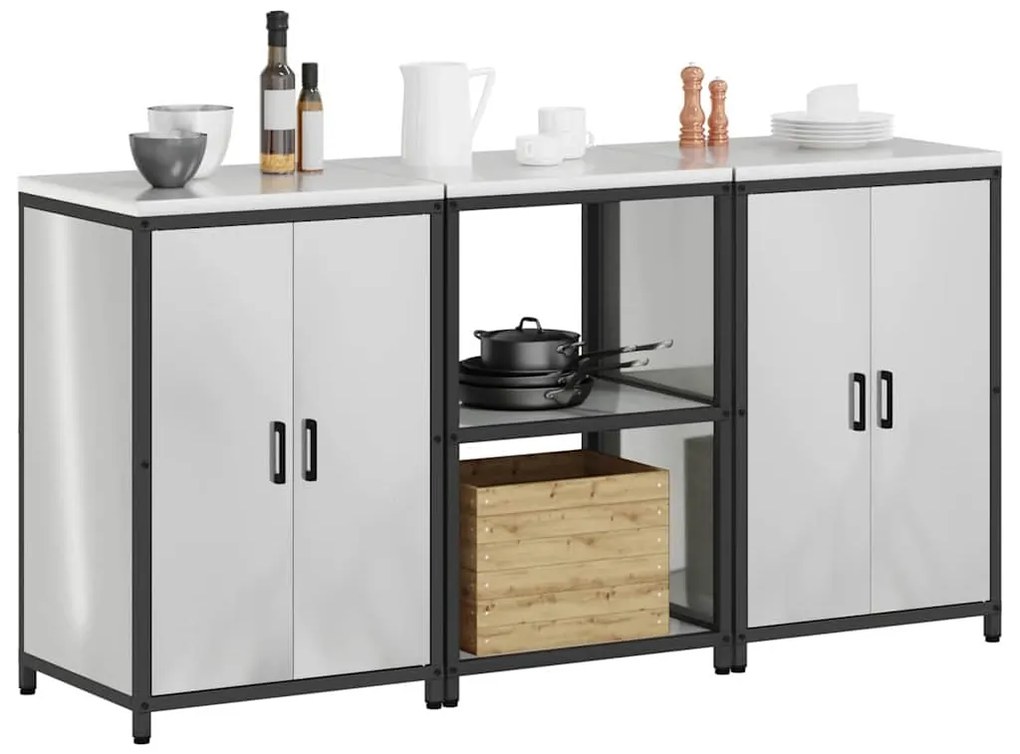 vidaXL Σετ Αποθήκευσης Κουζίνας 3 pcs Ασημί Επικαλυμμένος Χάλυβας
