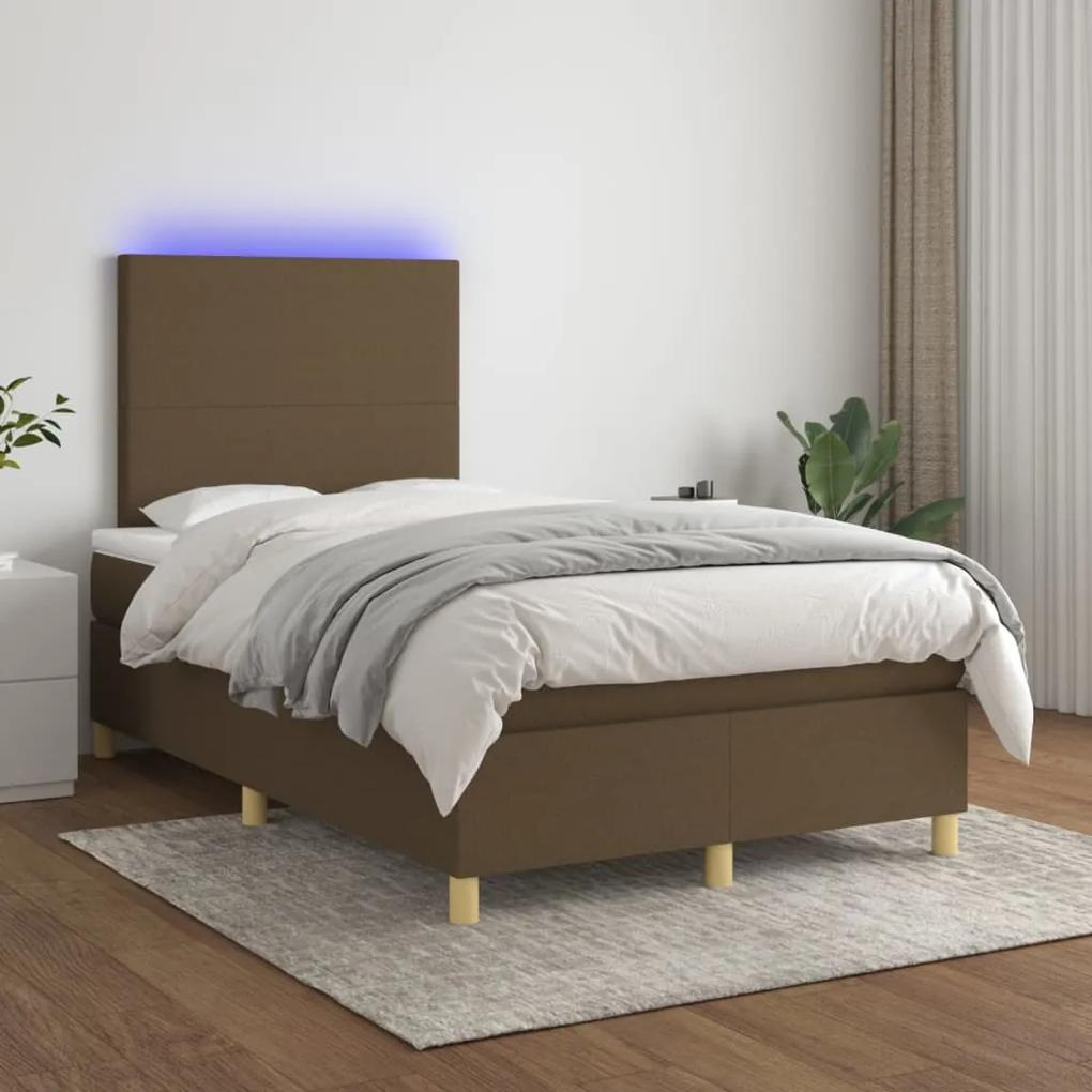 Κρεβάτι Boxspring με Στρώμα &amp; LED Σκ.Καφέ 120x200 εκ Υφασμάτινο
