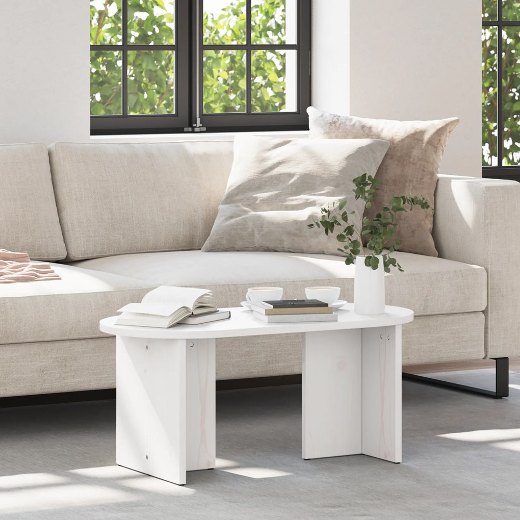 vidaXL Τραπεζάκι σαλονιού Λευκό 80 x 39.5 x 35 εκ. Μασίφ ξύλο πεύκου