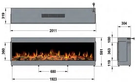 RECESSED ELECTRIC FIREPLACE LIVING FIRE ilektro 2000 Landscape - MKII RSA-MKII-2000L-0071