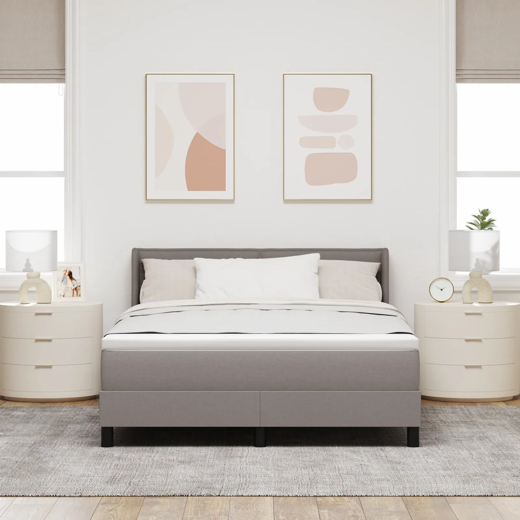 vidaXL Κρεβάτι Box Spring με Στρώμα, Ταουπέ, 140 x 190 cm, Υφασμάτινο