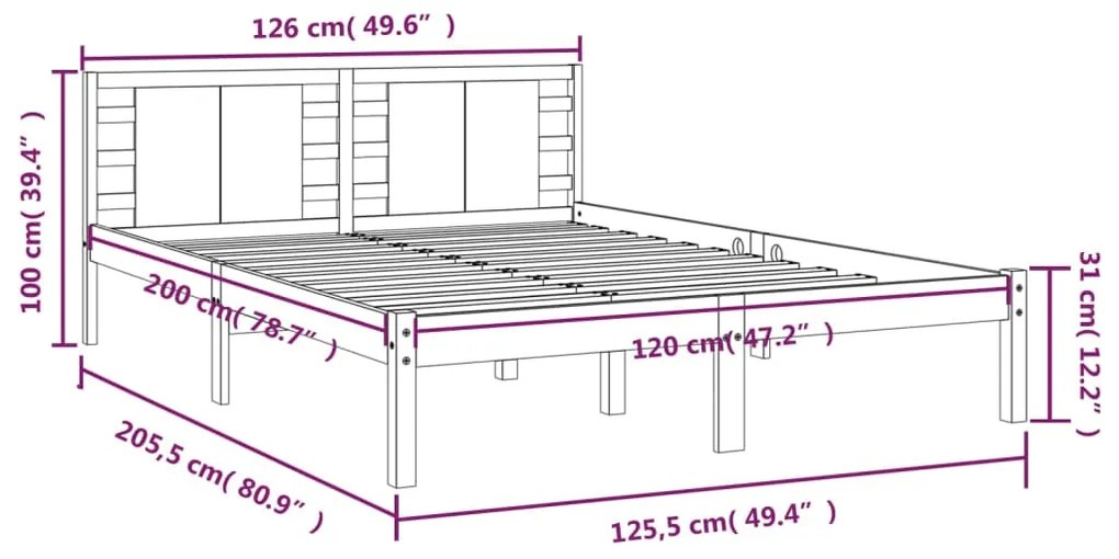 vidaXL Πλαίσιο Κρεβατιού Καφέ Μελί 120 x 200 εκ. Μασίφ Ξύλο Πεύκου