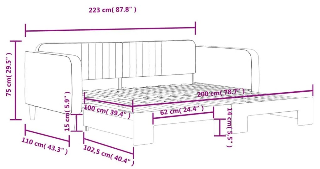 Καναπές Κρεβάτι Συρόμενος Ροζ 100x200 εκ. Βελούδινος - Ροζ