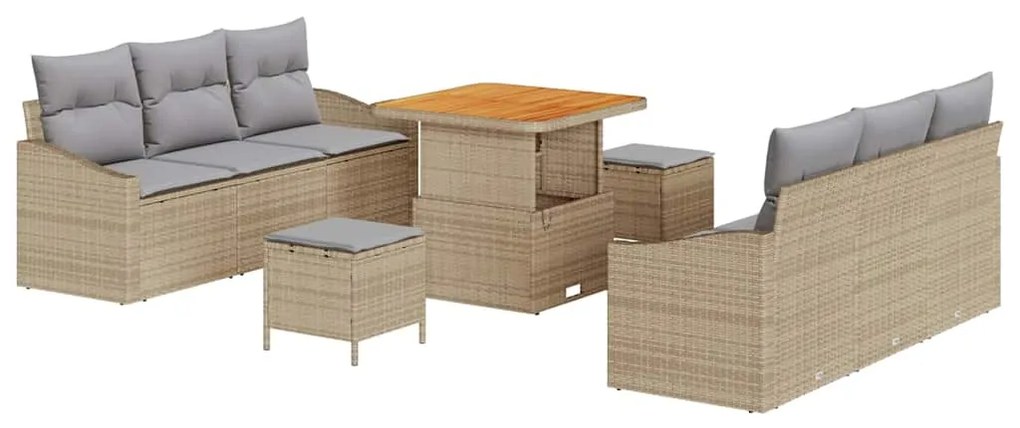 vidaXL Σετ Καναπέ Κήπου με μαξιλάρι 9 pcs Μπεζ Πολυ ράταν