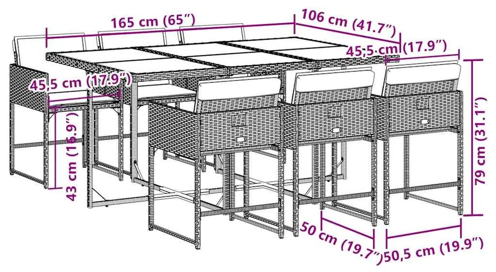 vidaXL Σετ Τραπεζαρίας Κήπου 7 Τεμ. Μαύρο Συνθετικό Ρατάν με Μαξιλάρια