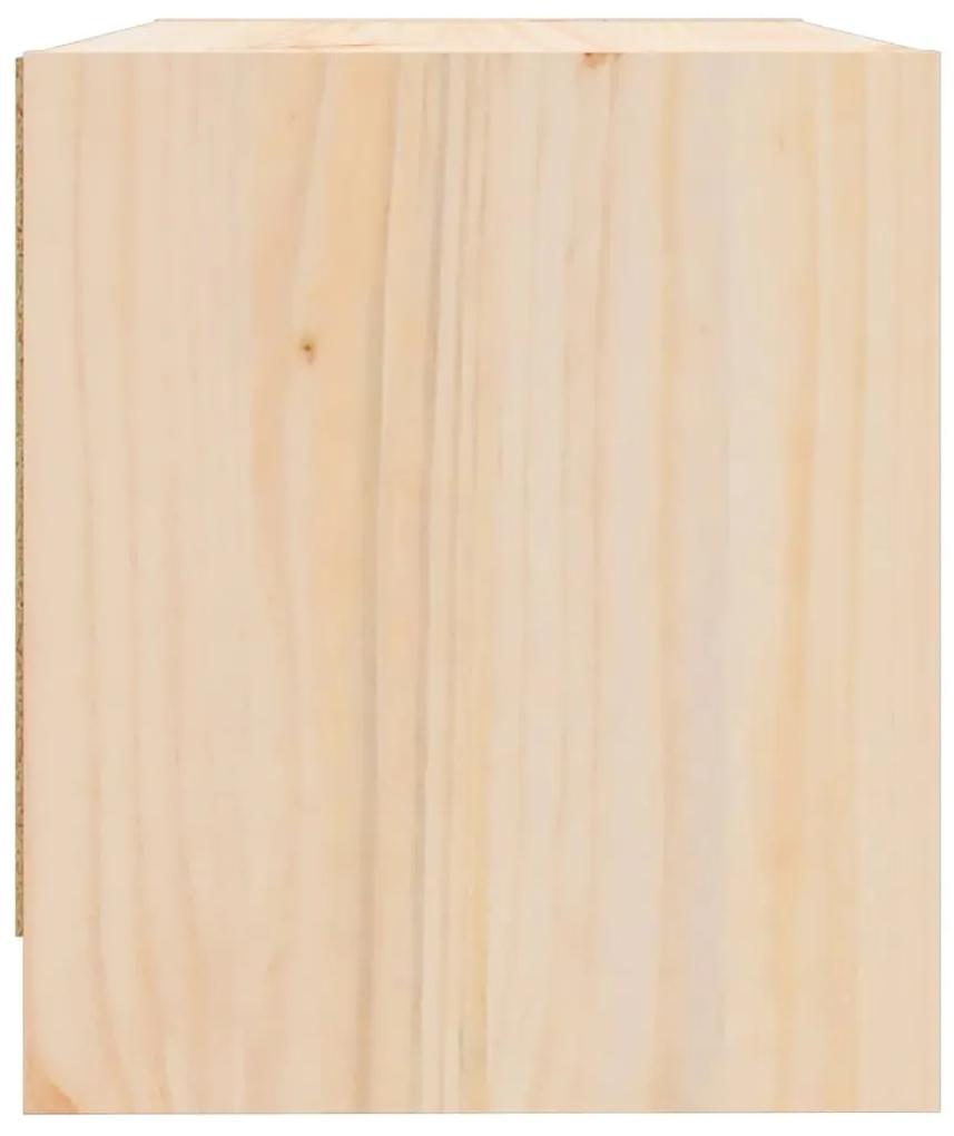 Κομοδίνο Λευκό 40 x 31 x 35,5 εκ. από Μασίφ Ξύλο Πεύκου - Καφέ