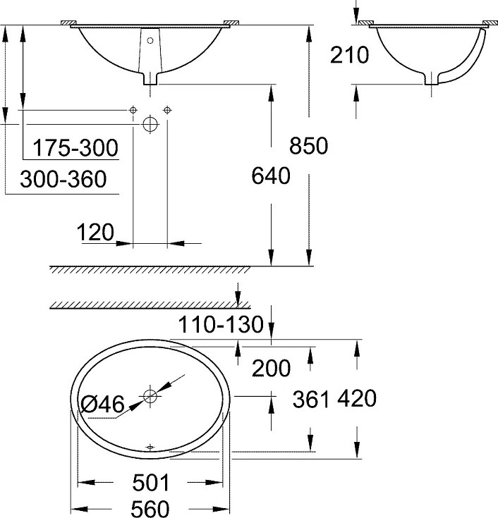 Νιπτήρας υποκαθήμενος Grohe Universal 55