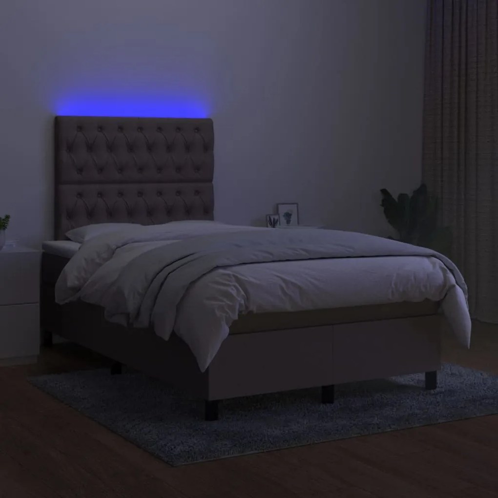 vidaXL Κρεβάτι Boxspring με Στρώμα &amp; LED Taupe 120x200 εκ. Υφασμάτινο