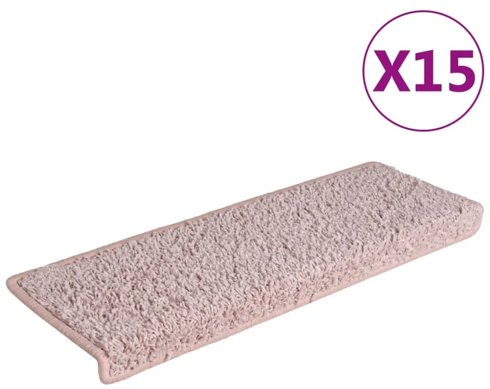 vidaXL Πατάκια Σκαλοπατιών 15 τεμ. Ανοιχτό Ροζ Ορθογώνια Άκρη 65x21x4 εκ.