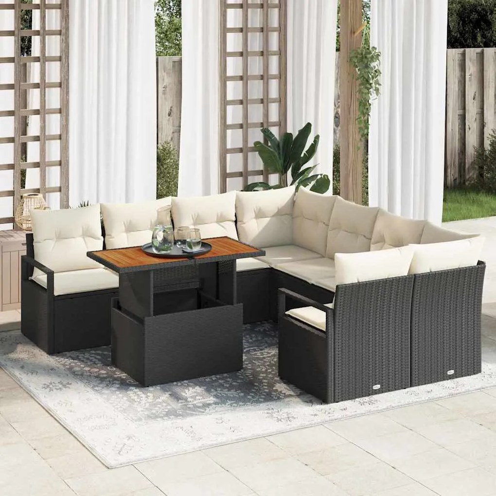 vidaXL Σέτ φαγητού για κήπο 9 pcs Μαύρο, Κρέμα 100 x 55 x 73 εκ