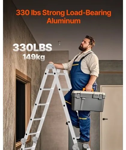 VEVOR Multi-Purpose Folding Ladder 7-in-1 3 Step 12ft Reach Height for Work