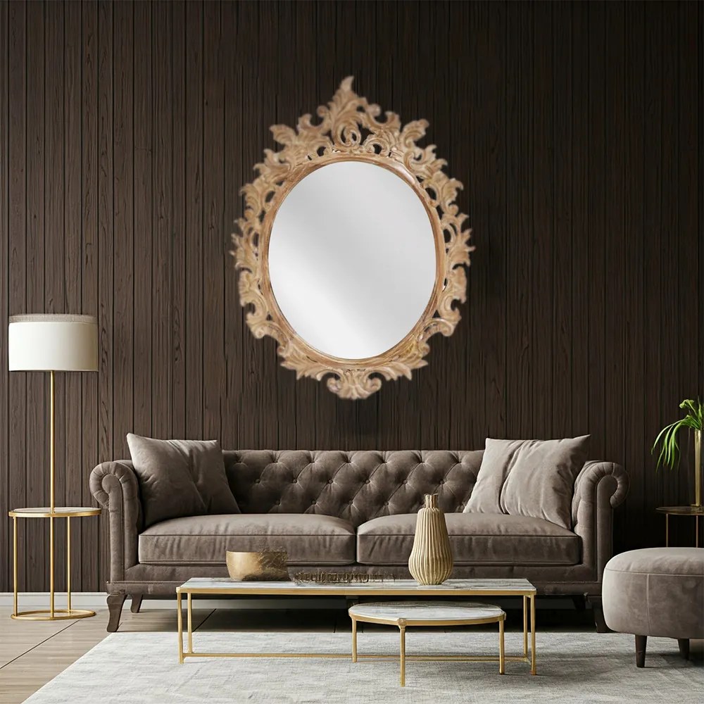 Artekko Mirroki Ξύλινος Oval Καφέ Πατίνα Σκαλιστός Καθρέπτης Τοίχου (110x85)cm - 667-4008 - 667-4008