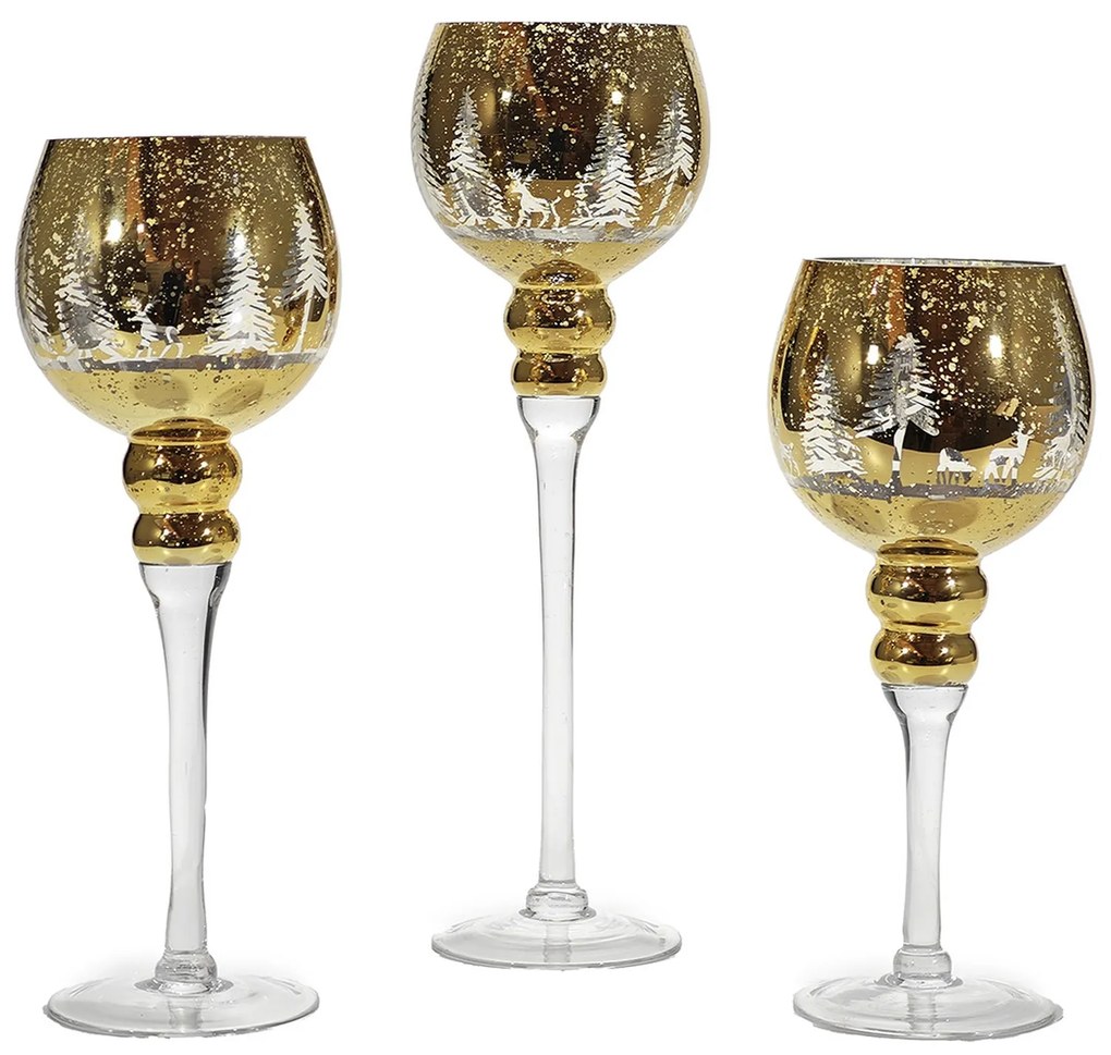 Χριστουγεννιάτικα Κηροπήγια Χρυσό Σετ 3Τμχ