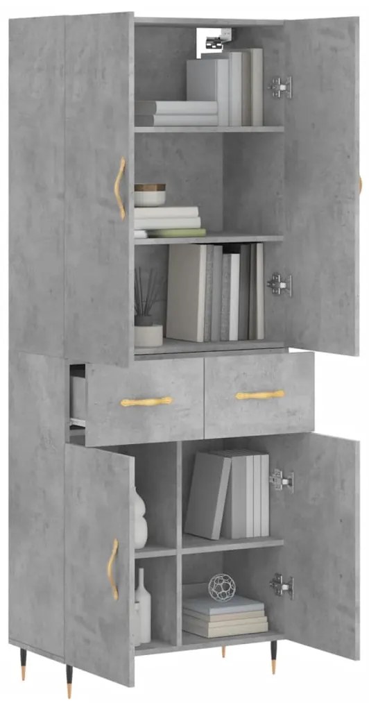 vidaXL Ντουλάπι Γκρι Σκυροδέματος 69,5x34x180 εκ. Επεξεργασμένο Ξύλο