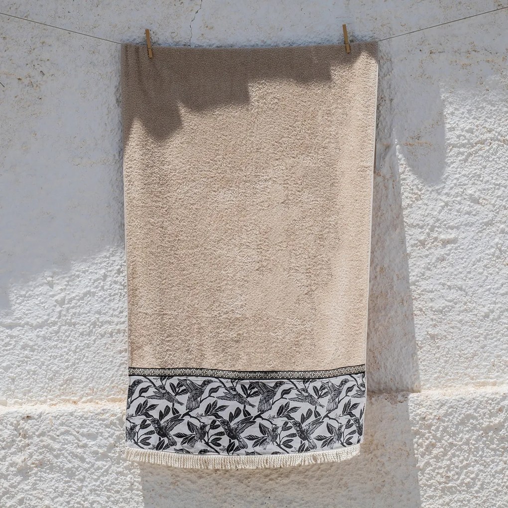 Πετσέτα Θαλάσσης (80x160) White Fabric Shellora Beige