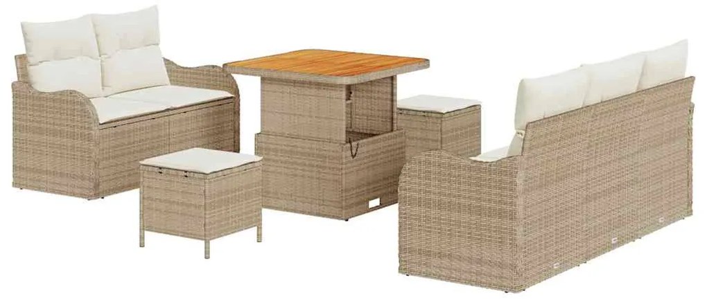 vidaXL Σετ Καναπέ Κήπου Ρυθμιζόμενο ύψος 8 pcs Μπεζ συνθετικό ρατάν