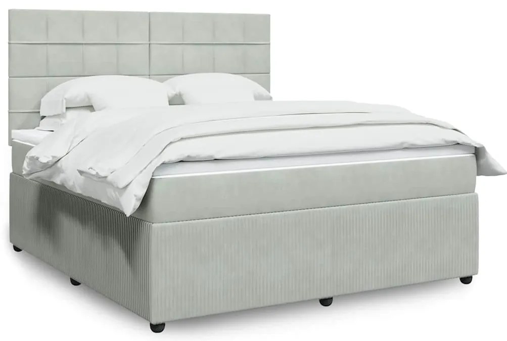 vidaXL Κρεβάτι Boxspring με Στρώμα Ανοιχτό Γκρι 180x200 εκ. Βελούδινο