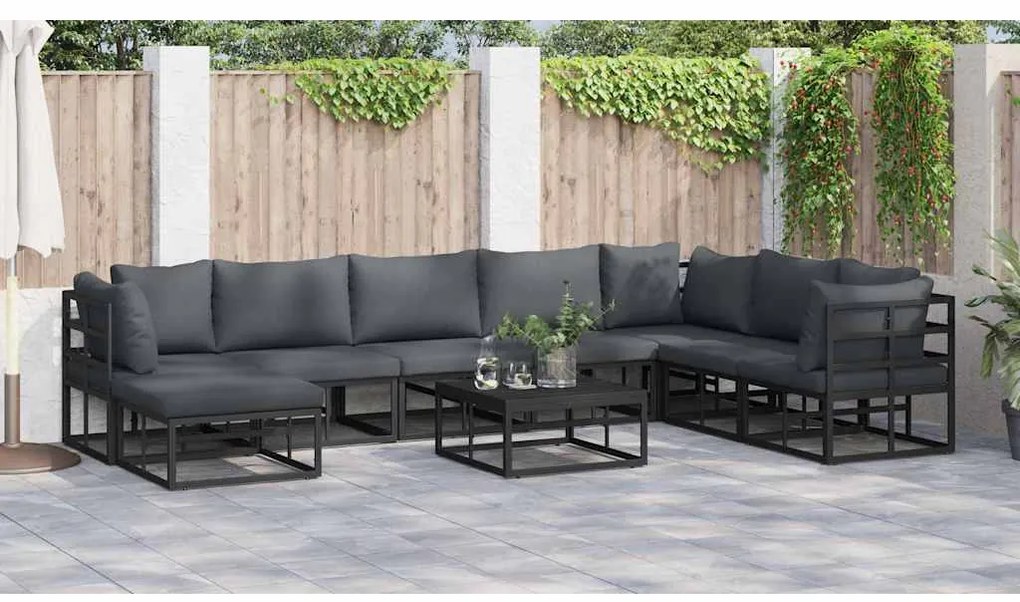 vidaXL Σετ Καναπέ Κήπου με μαξιλάρι 8 pcs Μαύρο Αλουμίνιο