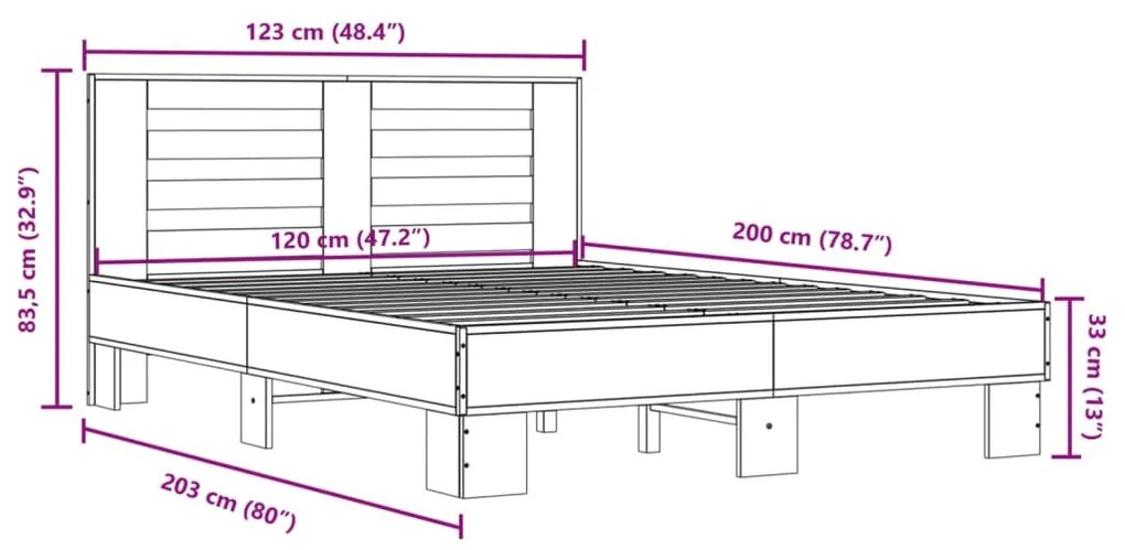 ΠΛΑΙΣΙΟ ΚΡΕΒΑΤΙΟΥ SONOMA ΔΡΥΣ 120X200 ΕΚ. ΕΠΕΞ. ΞΥΛΟ &amp; ΜΕΤΑΛΛΟ 3280108