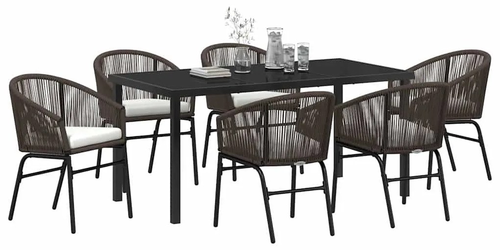 vidaXL Σέτ φαγητού για κήπο 7 pcs Καφέ Χάλυβας με επίστρωση πούδρας