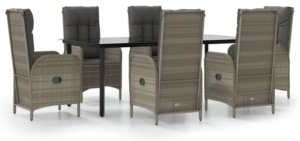 vidaXL Σετ Τραπεζαρίας Κήπου 7 τεμ Μαύρο&amp;Γκρι Συνθ. Ρατάν με Μαξιλάρια