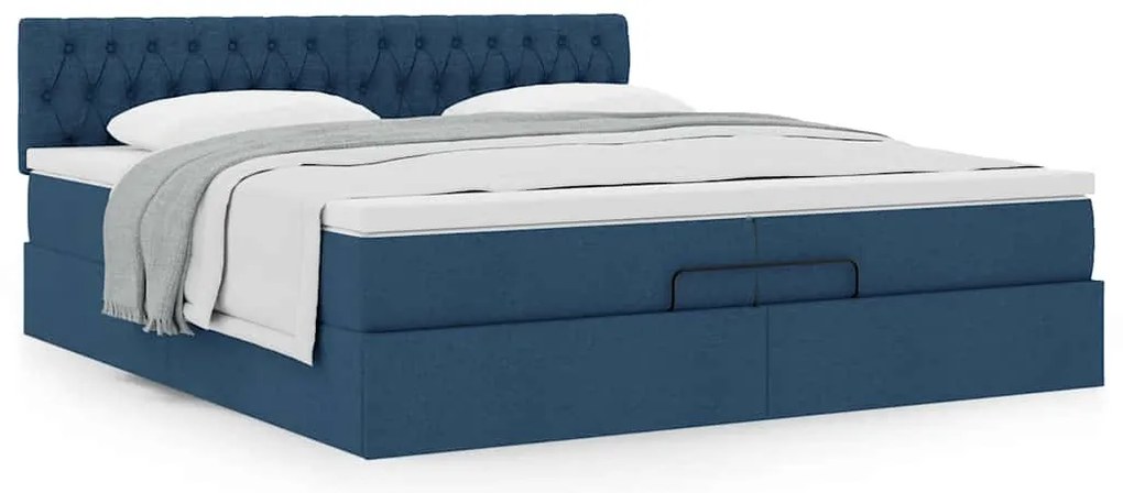 vidaXL Οθωμανικό κρεβάτι με στρώμα μπλε 200x200 cm ύφασμα