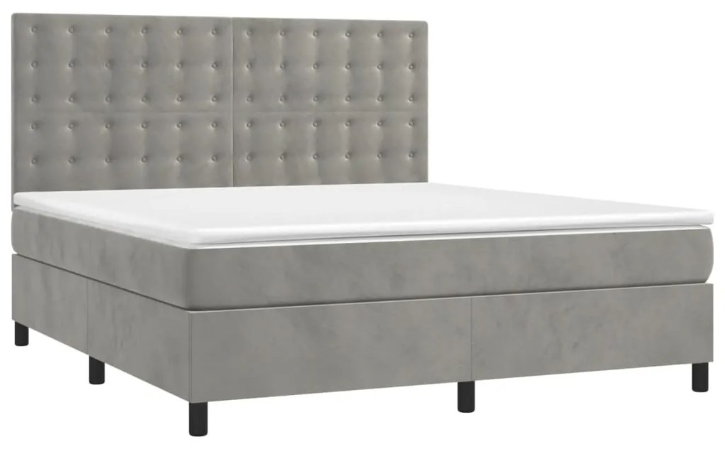 vidaXL Κρεβάτι Boxspring με Στρώμα Ανοιχτό Γκρι 160x200 εκ. Βελούδινο