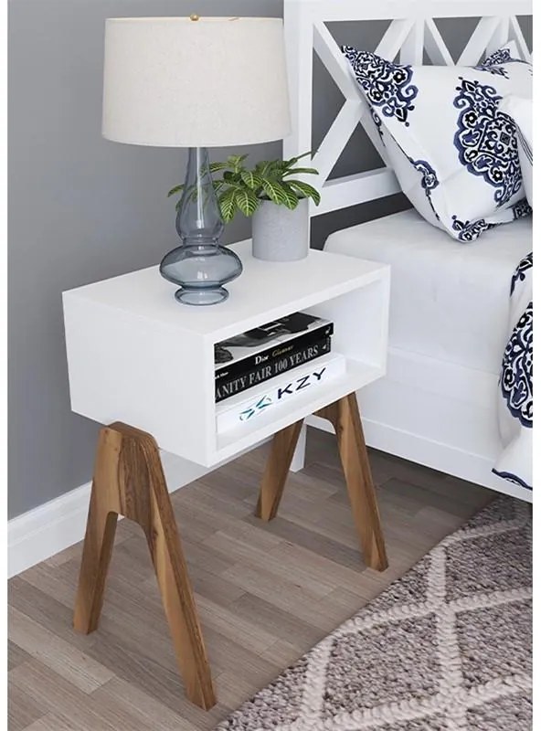 Κομοδίνο ORIGIN Λευκό - Καρυδί 45x30x56 εκ.