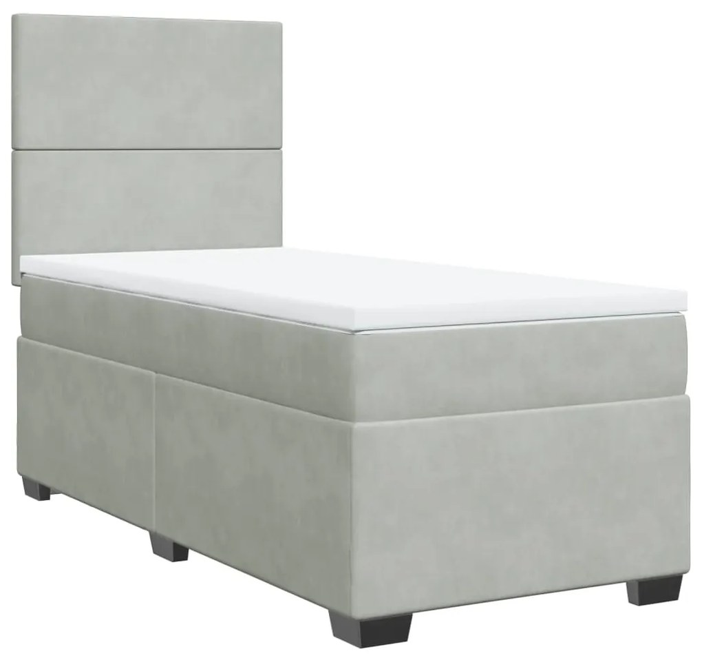 vidaXL Κρεβάτι Boxspring με Στρώμα Ανοιχτό Γκρι 100x200 εκ. Βελούδινο