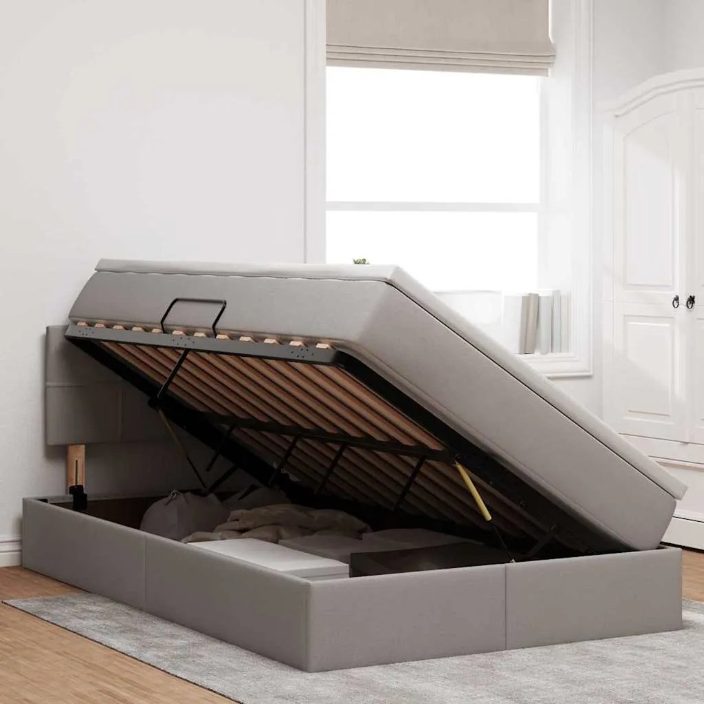 vidaXL Κρεβάτι με αποθηκευτικό χώρο και LED Taupe 120 x 200 cm