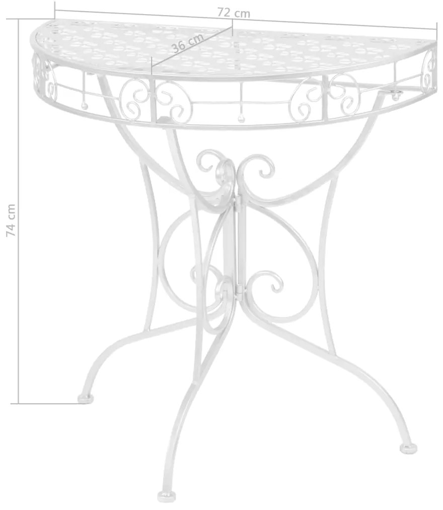 vidaXL Τραπέζι Βοηθητικό Ημικυκλικό Vintage Ασημί 72x36x74 εκ. Μέταλλο