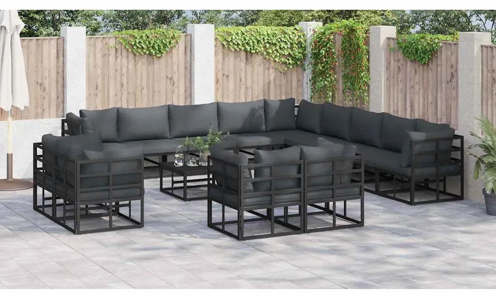 vidaXL Σετ Καναπέ Κήπου με μαξιλάρι 14 pcs Μαύρο Αλουμίνιο